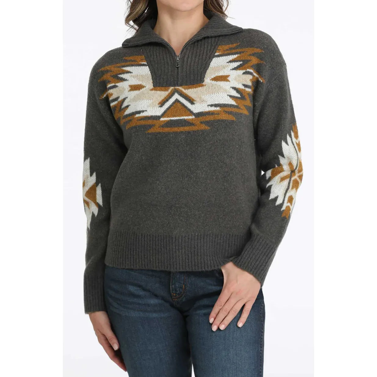 Cinch Ladies Pullover Sweater, 1/4 Zip, Charcoal MAK9916001