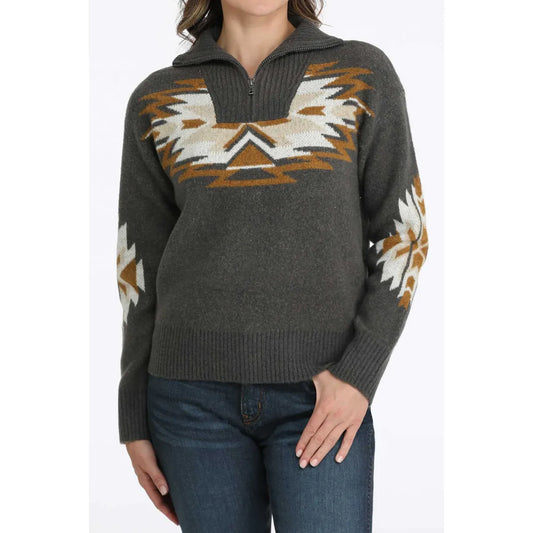 Cinch Ladies Pullover Sweater, 1/4 Zip, Charcoal MAK9916001