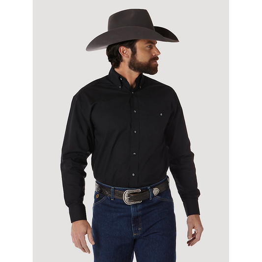 Wrangler Men's George Strait Solid Black Relaxed Fit Long Sleeve