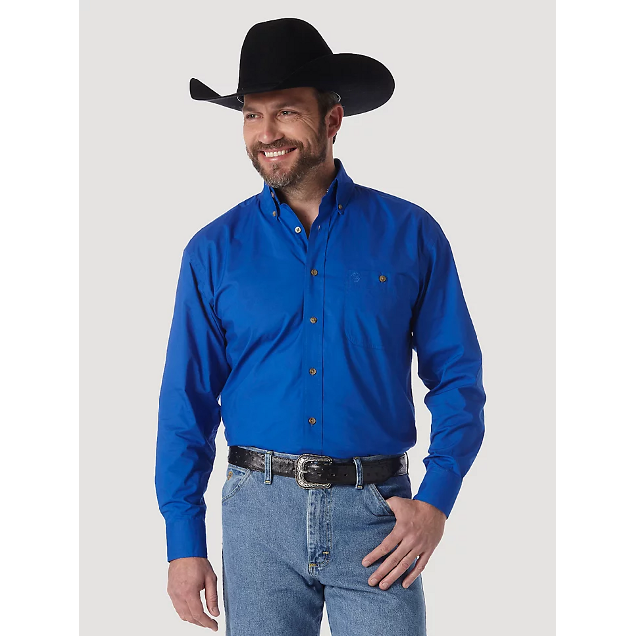 Wrangler Men's George Strait Dark Blue Relaxed Fit Long Sleeve