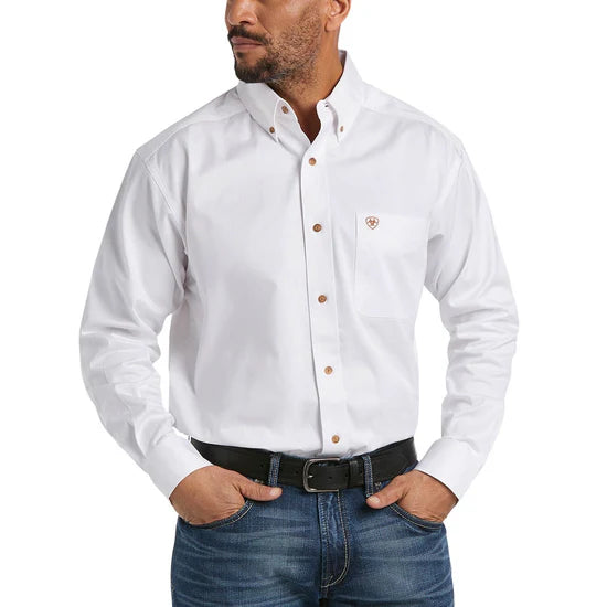 Ariat Men's Solid Twill White Classic Fit Long Sleeve