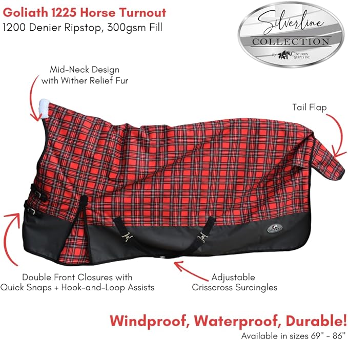Goliath Blanket Turnout 1200D, 300g, Black w/Red Plaid 1225RD