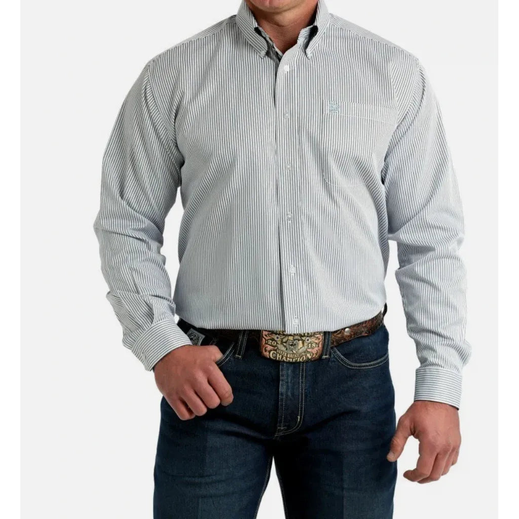 Cinch Men’s Long Sleeve Button Up, Blue Stripe, MTW1106003