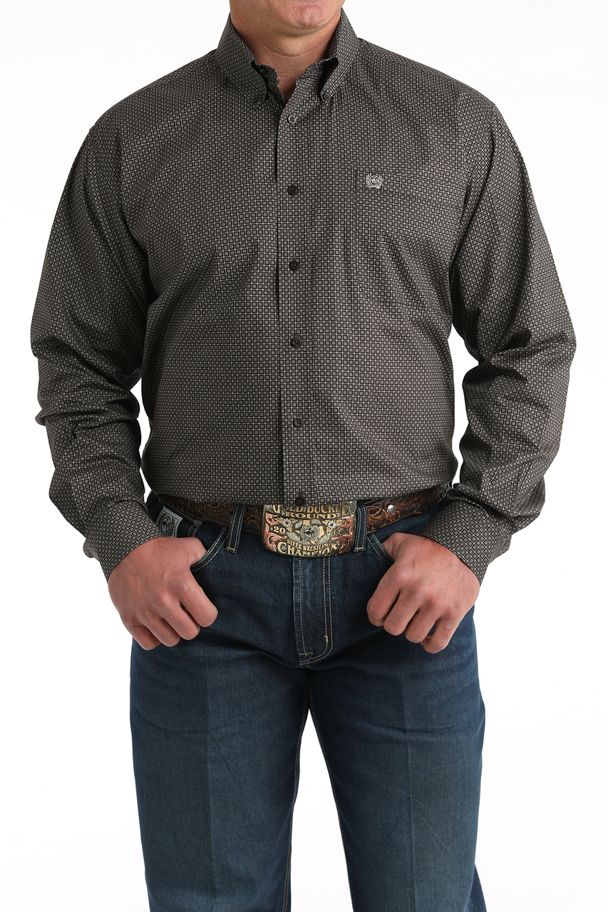 Cinch Men’s Button Down Western Shirt, Brown, MTW1106004