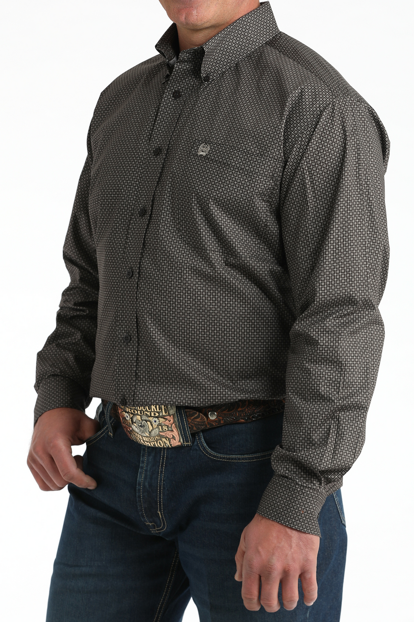 Cinch Men’s Button Down Western Shirt, Brown, MTW1106004