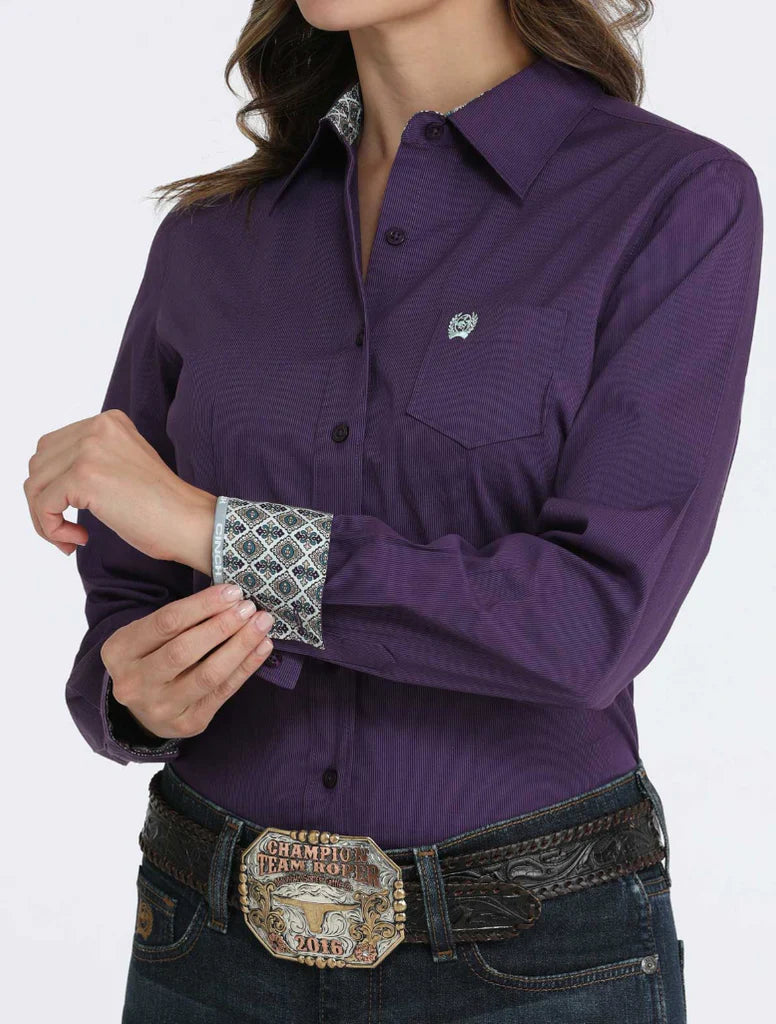 CINCH - Ladies Western Shirt, BUTTON-DOWN, Purple Pin Stripe MSW9164256