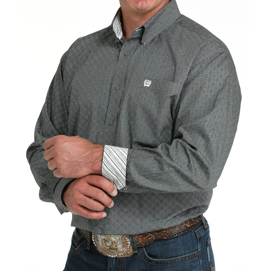 CINCH - Men LONG SLEEVE BUTTON-DOWN SHIRT, Geometric Print, Grey MTW1105987