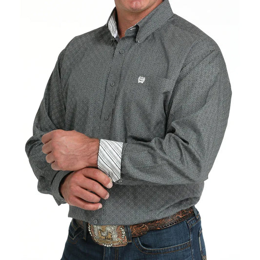 CINCH - Men LONG SLEEVE BUTTON-DOWN SHIRT, Geometric Print, Grey MTW1105987