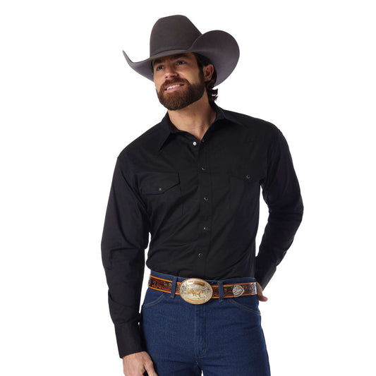 Wrangler Men’s Western Shirt - Classic Fit, Snaps, Black 71105BK