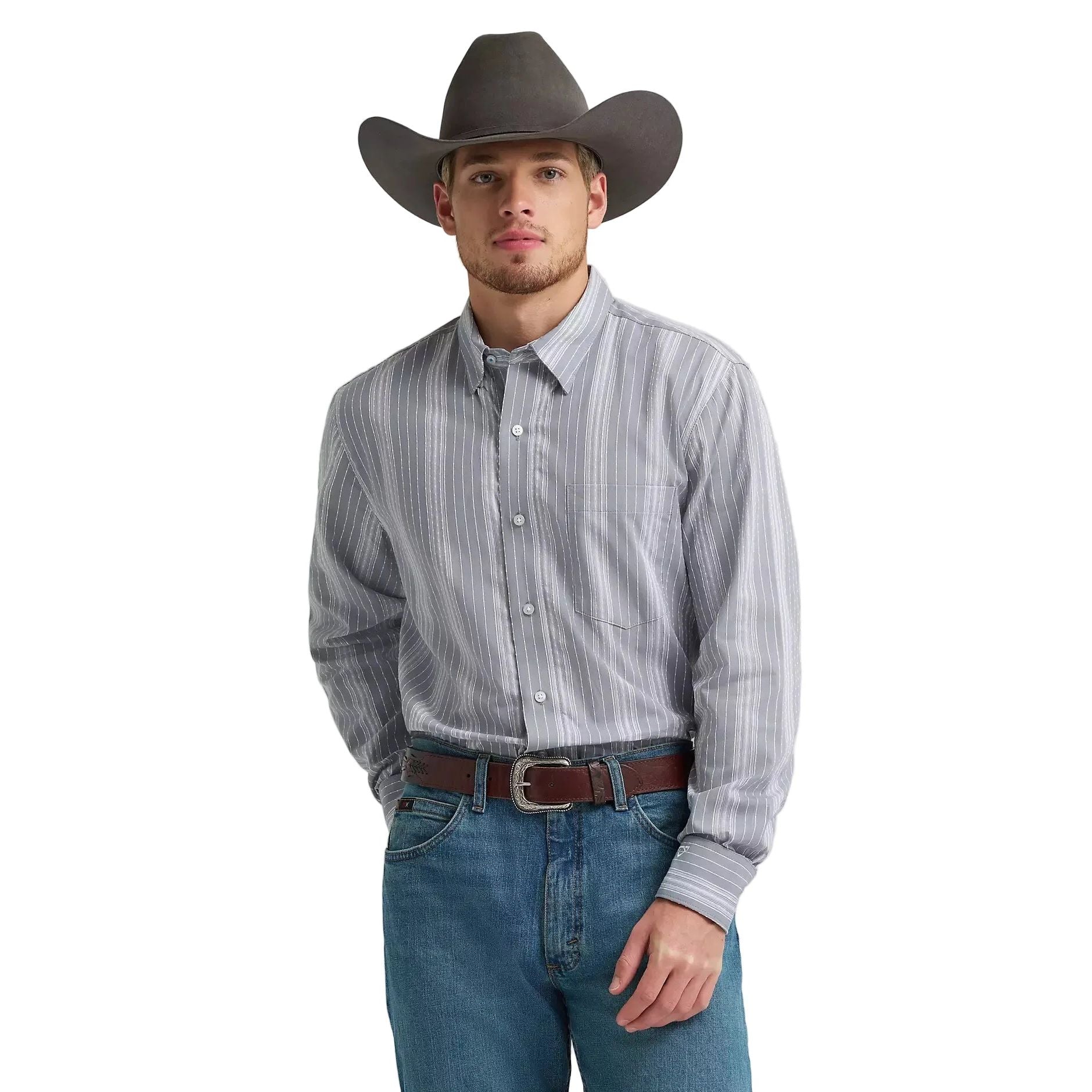 Wrangler Men’s CODY JOHNSON, BUTTON DOWN SHIRT - Grey Stripe | 112374477