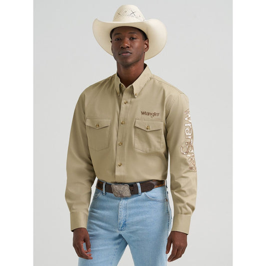 Wrangler Men's Western Button Shirt - Classic Fit, Khaki - 112374859