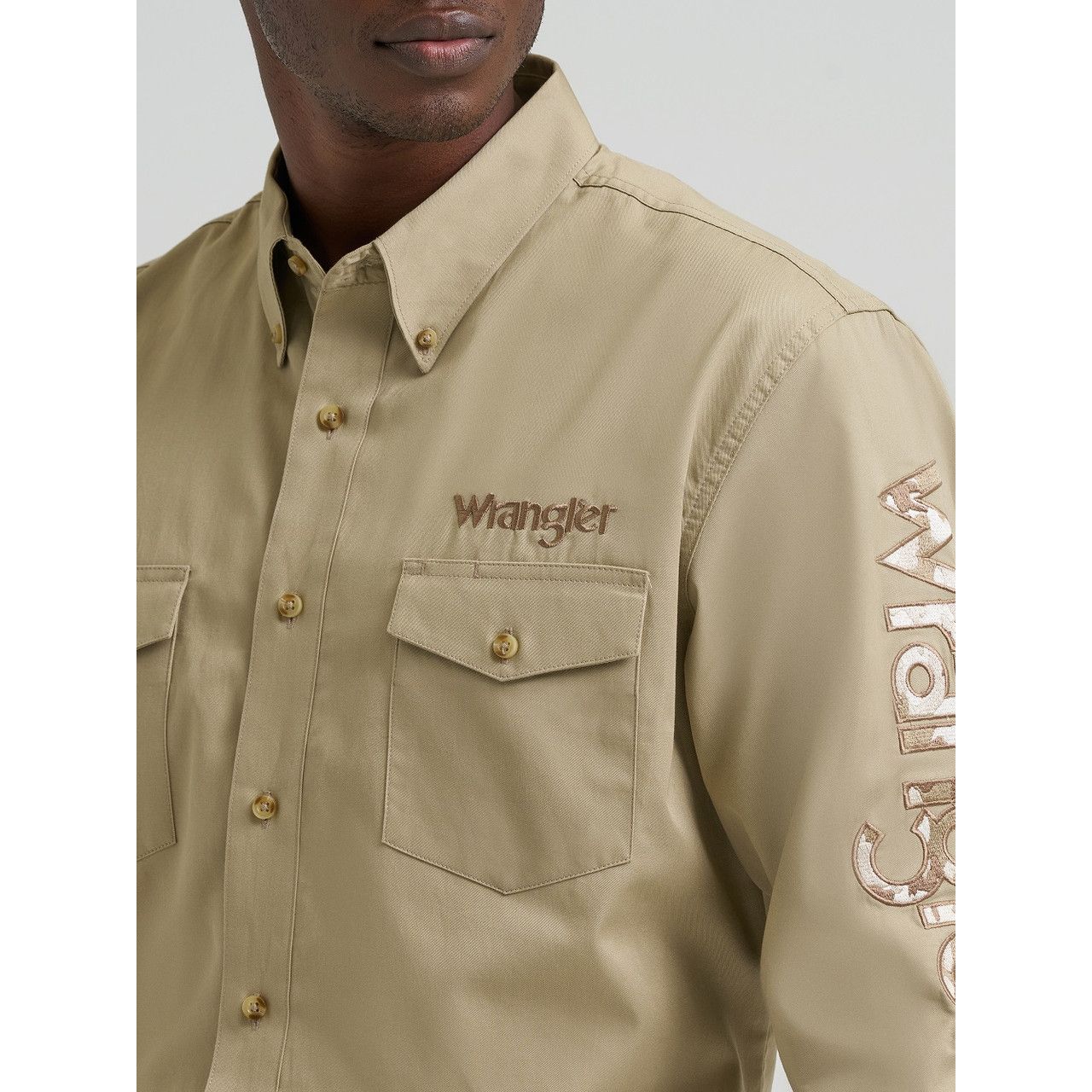 Wrangler Men's Western Button Shirt - Classic Fit, Khaki - 112374859