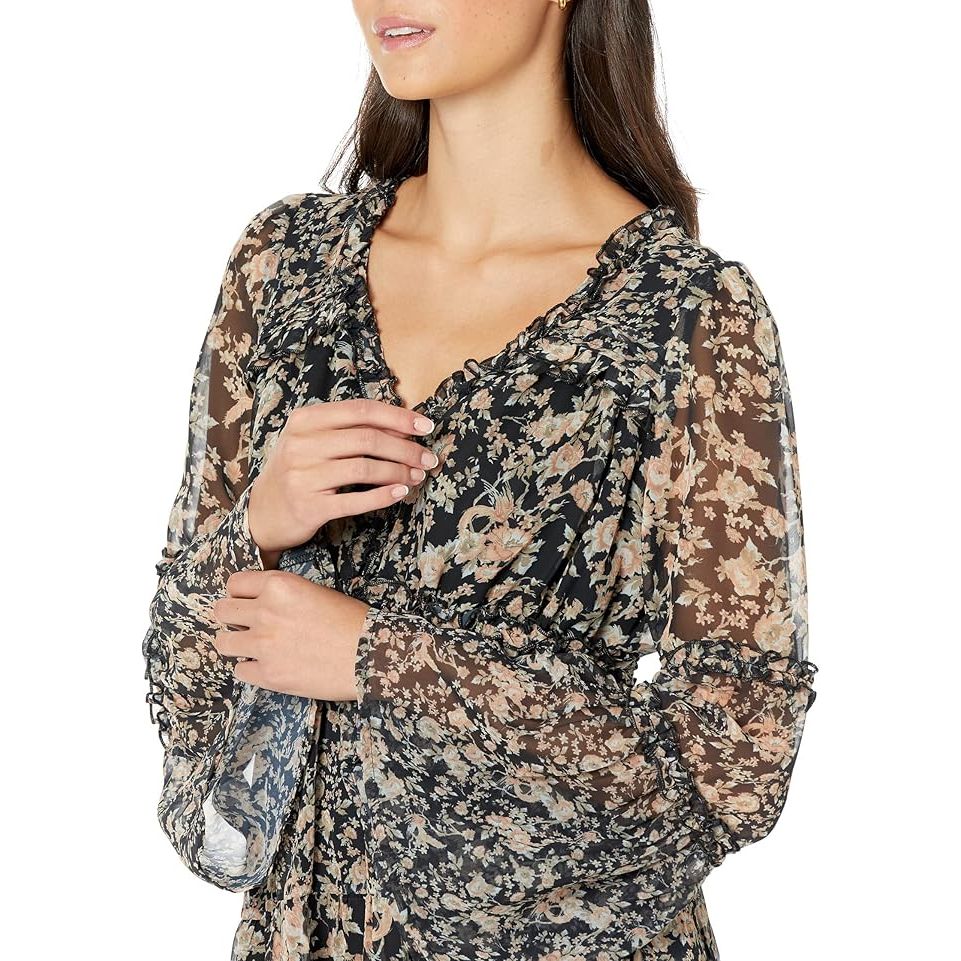 Miss Me Chiffon Floral Printed Maxi Dress Multi Black