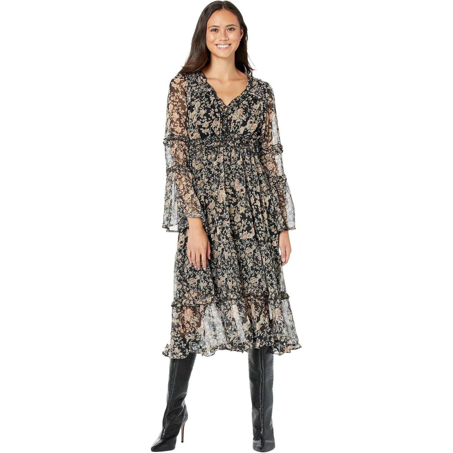 Miss Me Chiffon Floral Printed Maxi Dress Multi Black