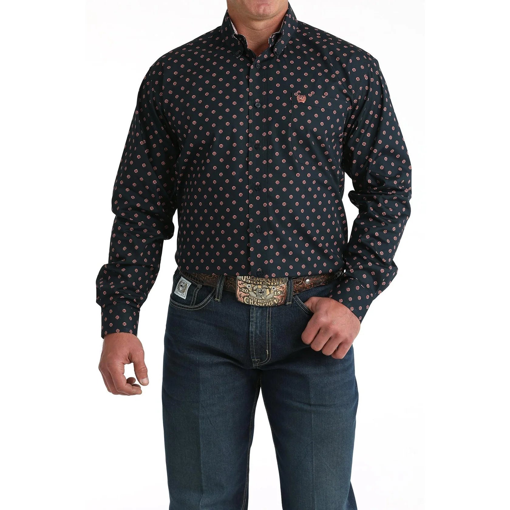 Cinch Men’s Button Down Western Shirt, Navy MTW1106018