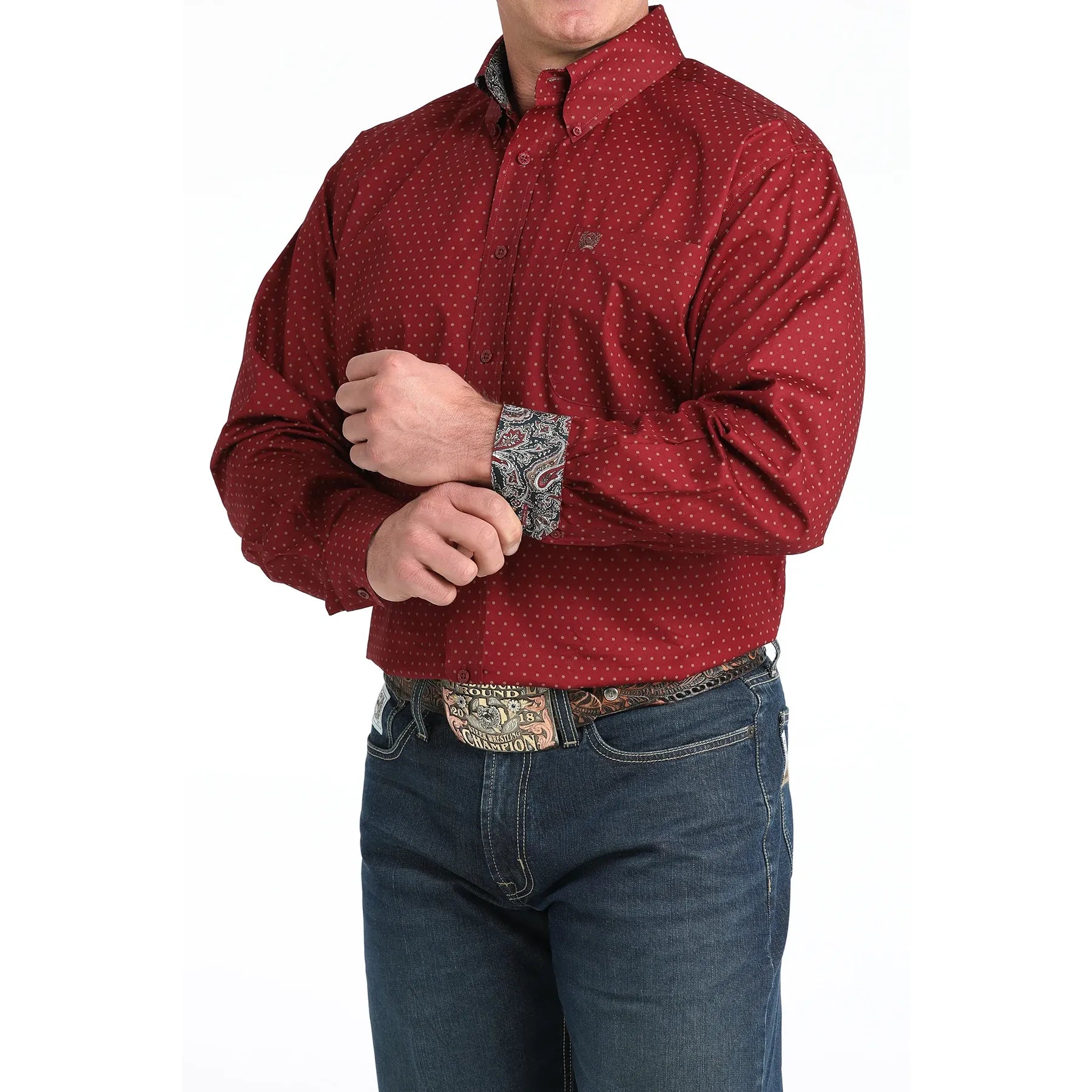 Cinch Men’s Button Down Western Shirt, Burgundy MTW1106024