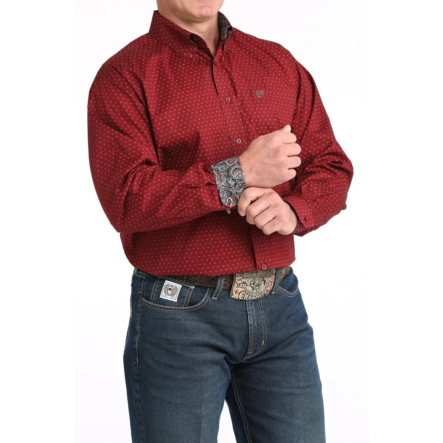Cinch Men’s Button Down Western Shirt, Burgundy MTW1106024