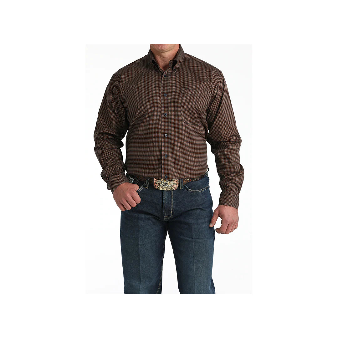 Cinch Men’s Button Down Western Shirt, Brown Houndstooth MTW1106019