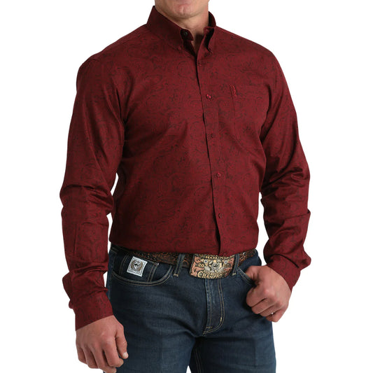 Cinch Men’s Modern Fit, Button Down Shirt, Burgundy Paisley- MTW1347149