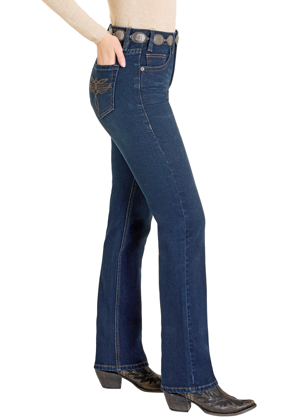 Rock & Roll Denim Ladies Flawless Fit -Dark Wash, Bootstitch Pocket, BW4HD07888