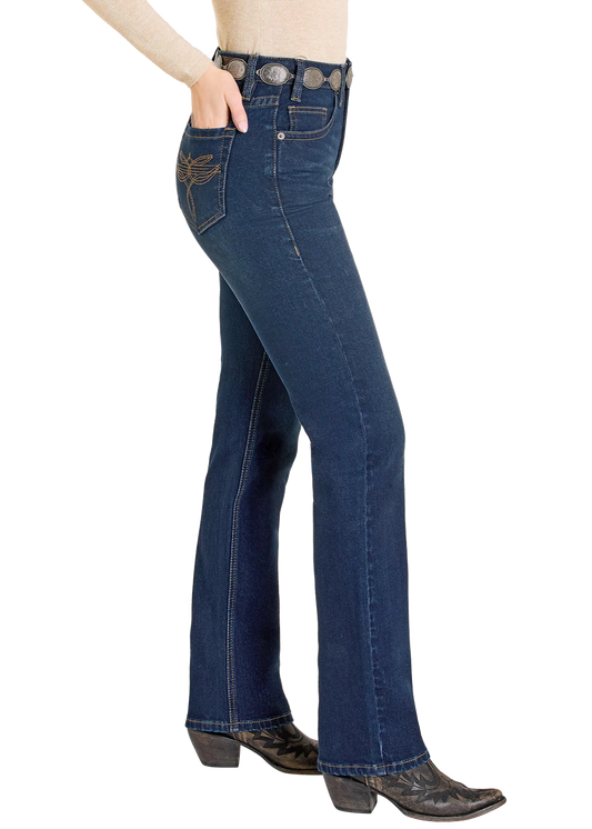 Rock & Roll Denim Ladies Flawless Fit -Dark Wash, Bootstitch Pocket, BW4HD07888