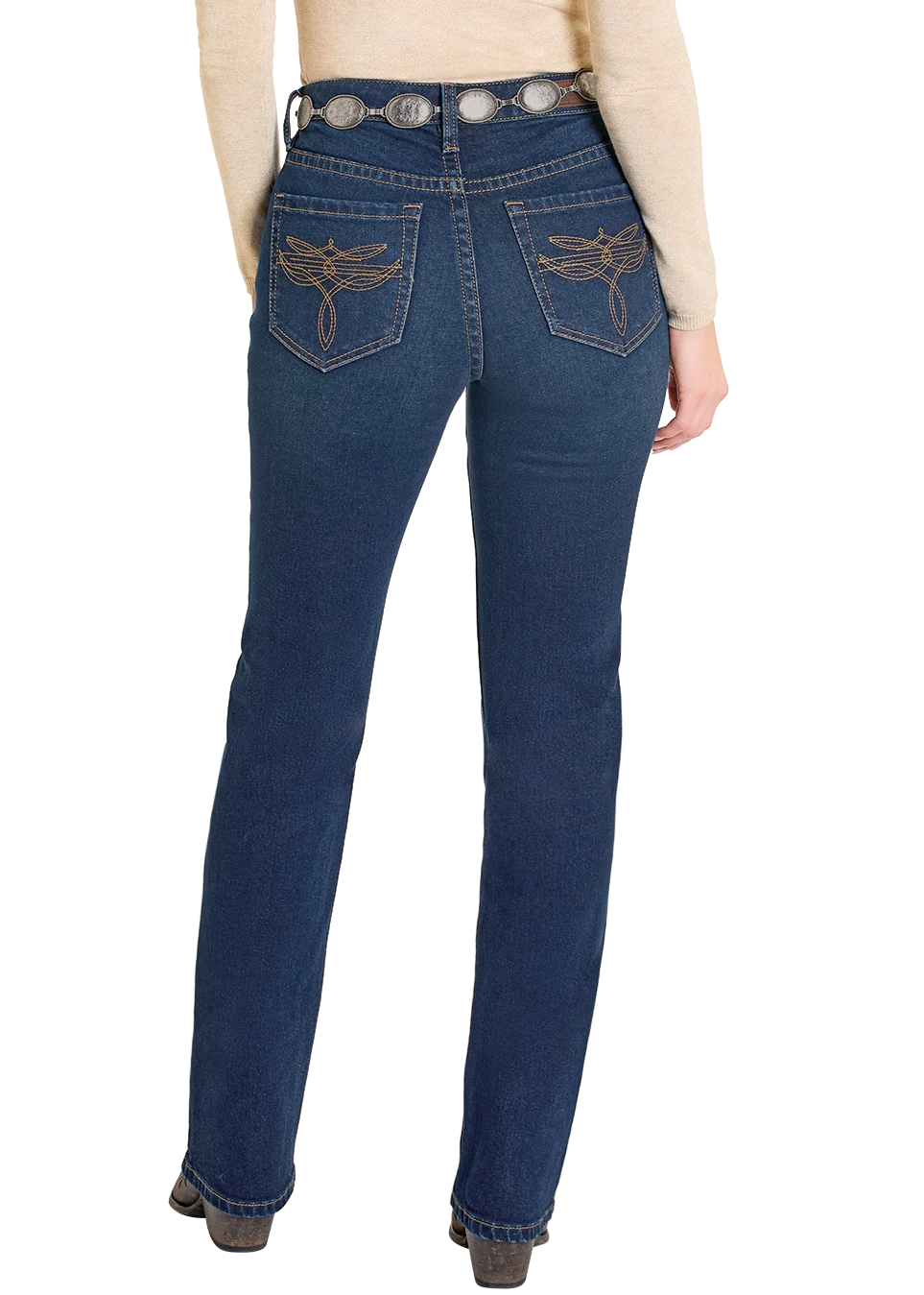 Rock & Roll Denim Ladies Flawless Fit -Dark Wash, Bootstitch Pocket, BW4HD07888