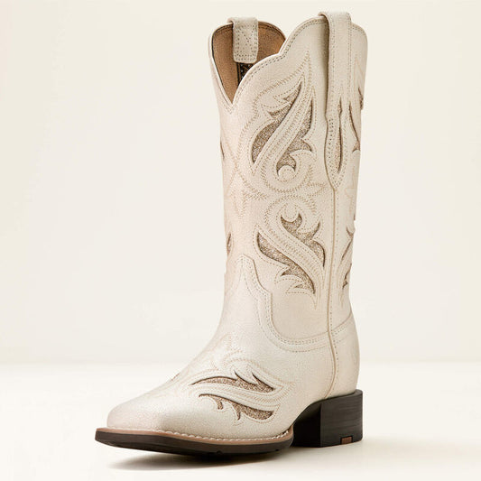 Ariat Ladies Boot, Square Toe, Round Up Bliss, Distressed Ivory 10053648