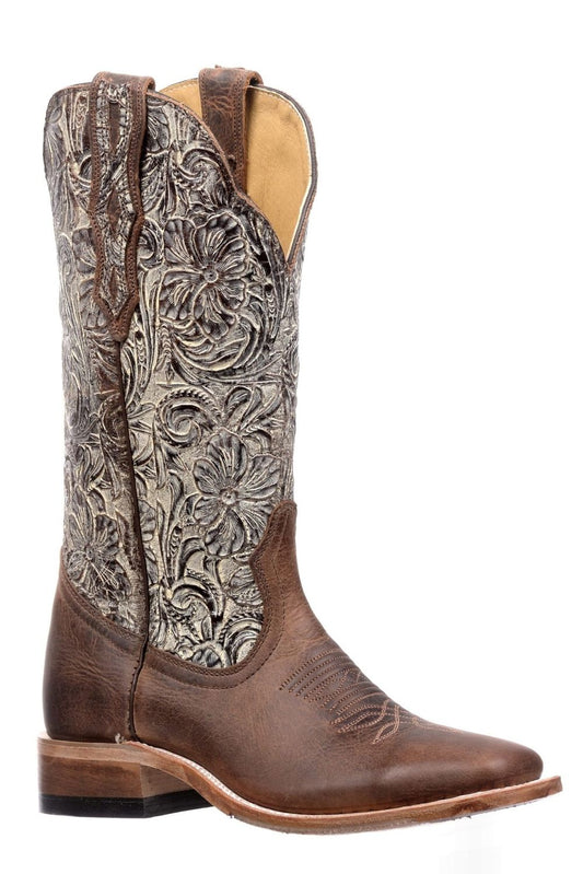 BOULET Ladies WESTERN BOOTS, Brown with Floral Top 2961