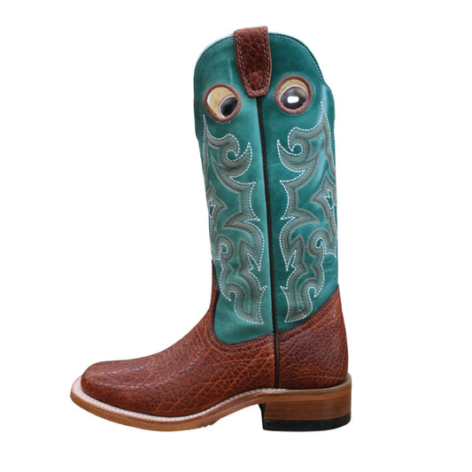 BOULET Ladies WESTERN BOOTS, Tan & turquoise, Square Toe, 6320