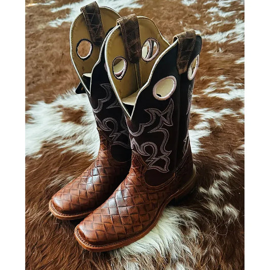 BOULET Ladies WESTERN BOOTS, Square Toe, Big Woven Cognac 12" 2929