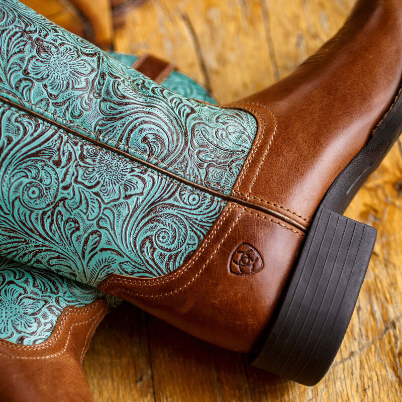 Ariat Ladies Western Boot, Round Up, Square Toe,  Turquoise Floral Top 10042534