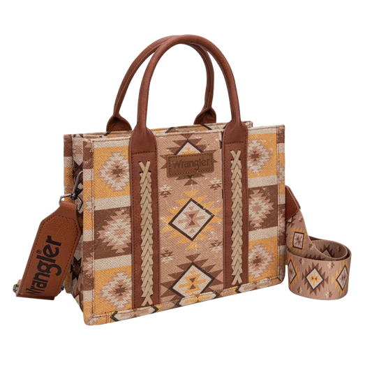 * Wrangler Southwestern Print Small Canvas Tote/Crossbody - Light Brown WG2209-8120SLBR