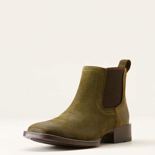 Ariat Men’s Booker Ultra, Western Boot, Square Toe, Olive Suede 10054169