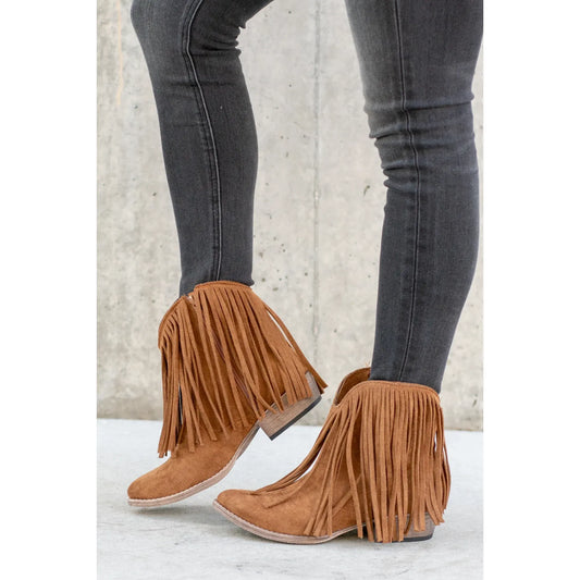 Very G Ladies Western Brown Fringe Booties VGLB0389-251