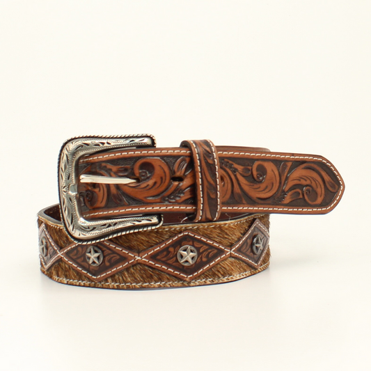 ~Ariat Men’s Tooled Calf Hair Leather Belt, A1039402