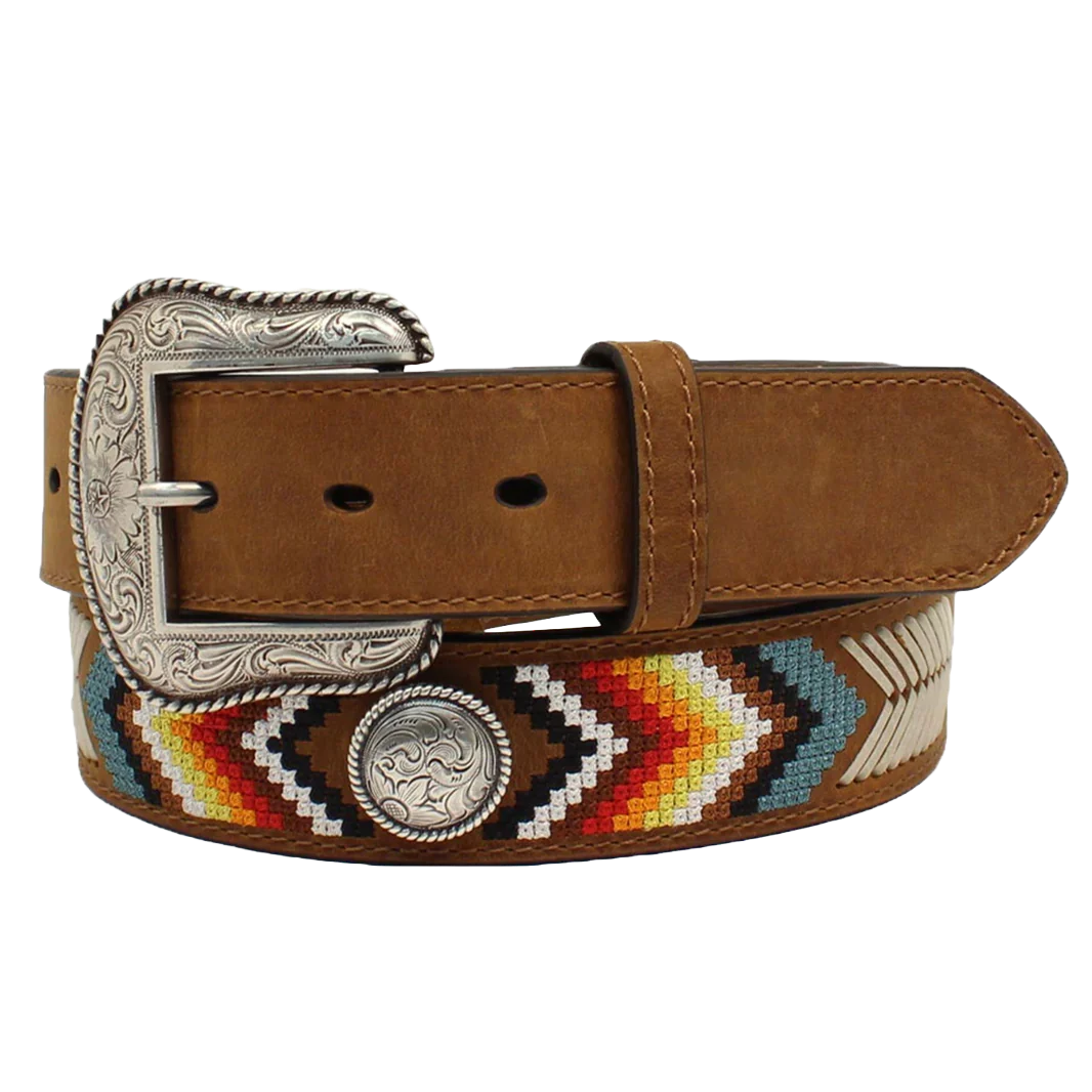 ~Nocona Men’s Belt Serape Inlay and Cactus Conchos Brown, N210002897