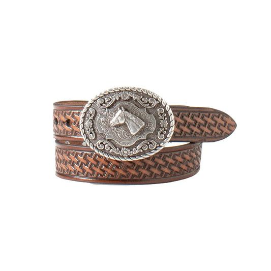 Nocona Baby Buckle - Infant Belt -  3/4" Brown Basketweave, Horse Head Buckle N4441802
