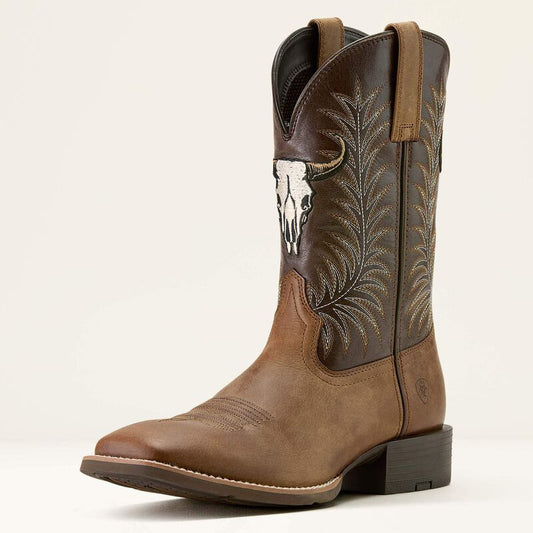 Ariat Men’s Western Boot, “Sport Steer Skull”, Square Toe, Brown 10064053