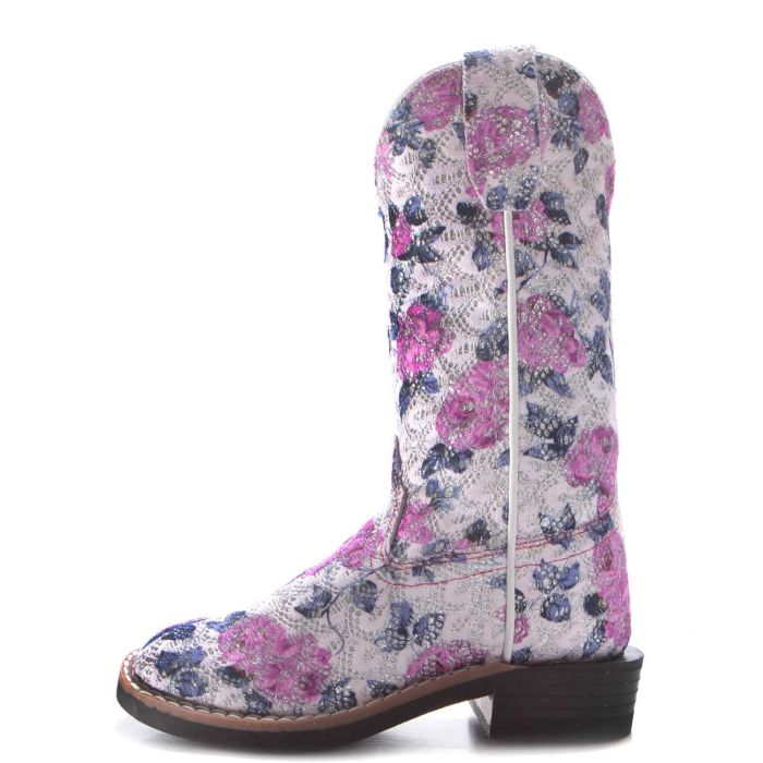 Old West Youth Cowboy Boot, Square Toe, Purple & Navy Lace VB9151 & VB1051