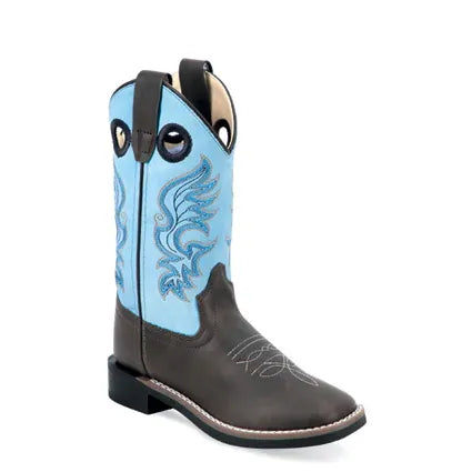 Old West Toddler & Youth Cowboy Boot, Square Toe, Baby Blue Top, VB9191