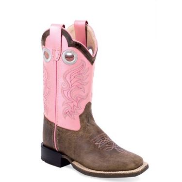 Old West Youth Cowboy Boot, Square Toe, Pink Top, BSY1991