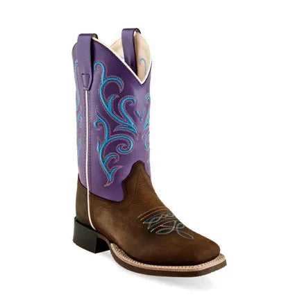 Old West Youth Cowboy Boot, Square Toe, Purple Top, BSY1907