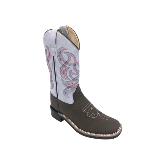 Old West Youth Cowboy Boot, Square Toe, Blue Top, Red Stitching, VB9168