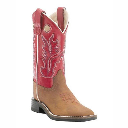 Old West Children Cowboy Boot, Square Toe, Red Top, BSC1883