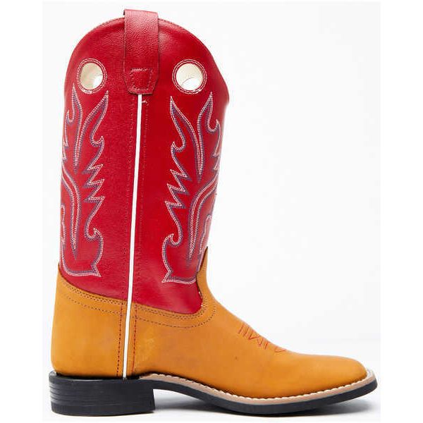 Old West Children Cowboy Boot, Square Toe, Red Top, BSC1883