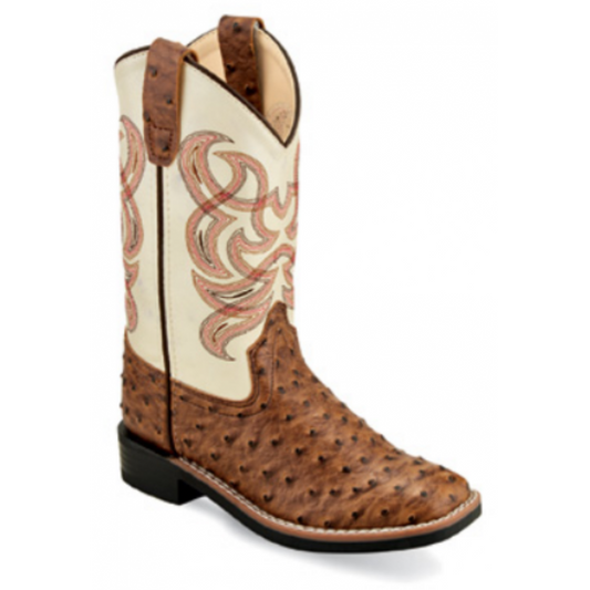Old West Toddler & Youth Cowboy Boot, Ostrich Print Square Toe, VB9174 & VB1074