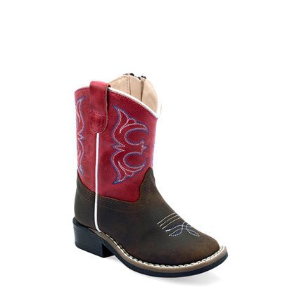 Old West Toddler Cowboy Boot, Square Toe, Red Top, BSI1913