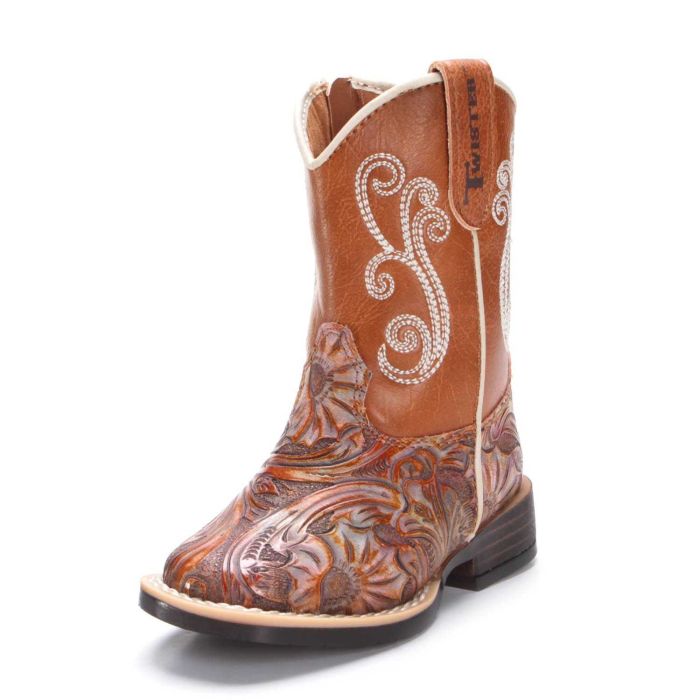 Twister Toddler Western Boot, Tooled Pink Square Toe, 443001697