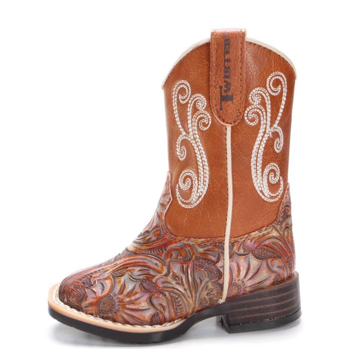 Twister Toddler Western Boot, Tooled Pink Square Toe, 443001697