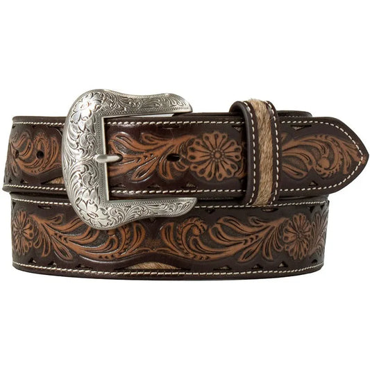 Nocona Men’s Belt, Calf Hide Inlay, Floral Tooled N210008347